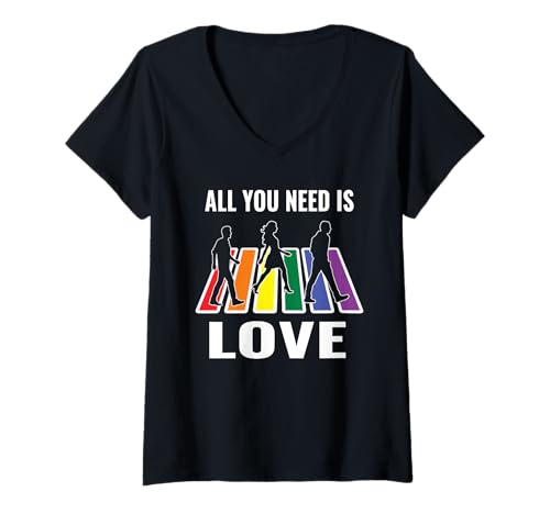 Damen Rainbow Pride Crosswalk, Alles was Sie brauchen, ist Liebe, Gleichheit, Design T-Shirt mit V-Ausschnitt Damen Rainbow Pride Crosswalk, Alles was Sie brauchen, ist Liebe, Gleichheit, Design T-Shirt mit V-Ausschnitt von LGBTQ Pride Love Wins Rainbow Crosswalk