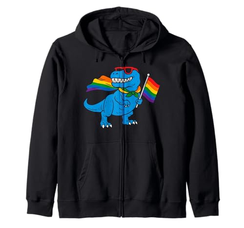 Dinosaurier LGBT Regenbogen Flagge Pride Month Gay Lesben Junge Kinder Kapuzenjacke von LGBTQ Rainbow Dinosaur Pride Month Gays Lesbians