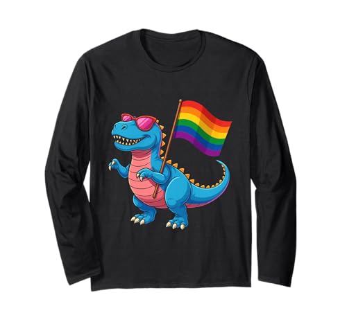 Dinosaurier LGBT Regenbogen Flagge Pride Month Gay Lesben Junge Kinder Langarmshirt von LGBTQ Rainbow Dinosaur Pride Month Gays Lesbians