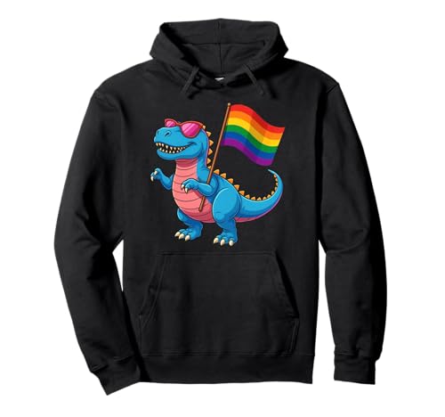Dinosaurier LGBT Regenbogen Flagge Pride Month Gay Lesben Junge Kinder Pullover Hoodie von LGBTQ Rainbow Dinosaur Pride Month Gays Lesbians
