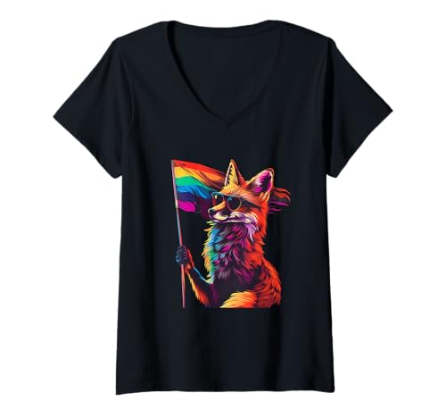 Damen LGBT Fox Regenbogenflagge LGBT Pride Month Gay Pride LGBTQ T-Shirt mit V-Ausschnitt Damen LGBT Fox Regenbogenflagge LGBT Pride Month Gay Pride LGBTQ T-Shirt mit V-Ausschnitt von LGBTQ Rainbow Flag LGBT Pride Month