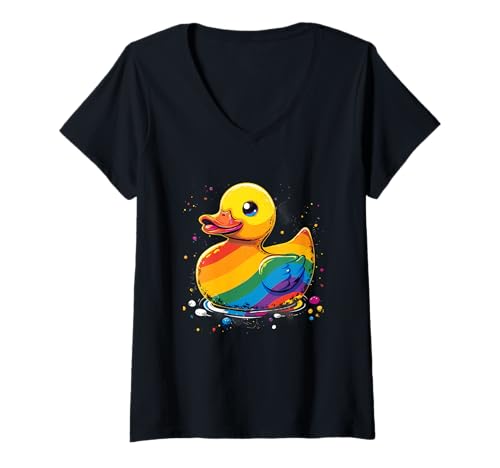 Damen LGBT LGBTQ Rainbow LGBT Parade Gummiente Gay Pride Monat T-Shirt mit V-Ausschnitt Damen LGBT LGBTQ Rainbow LGBT Parade Gummiente Gay Pride Monat T-Shirt mit V-Ausschnitt von LGBTQ Rainbow Flag LGBT Pride Month