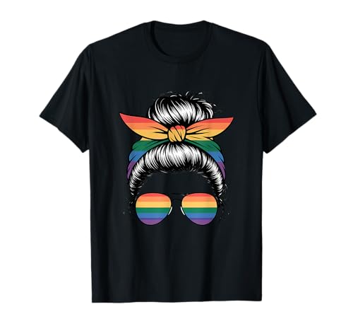 LGBTQ Pride Messy Bun Girl Regenbogen T-Shirt LGBTQ Pride Messy Bun Girl Regenbogen T-Shirt von LGBTQ Rainbow Pride