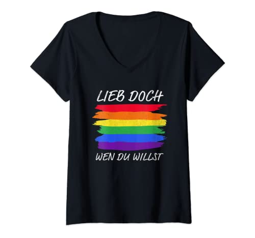Damen Lieb Doch Wen Du Willst - LGBTQ Regenbogen T-Shirt mit V-Ausschnitt von LGBTQ Regenbogen Pride Designs