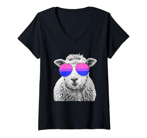Damen Schaf mit Bi Pride Sonnenbrille T-Shirt mit V-Ausschnitt Damen Schaf mit Bi Pride Sonnenbrille T-Shirt mit V-Ausschnitt von LGBTQ Schaf Bi Pride Clo.