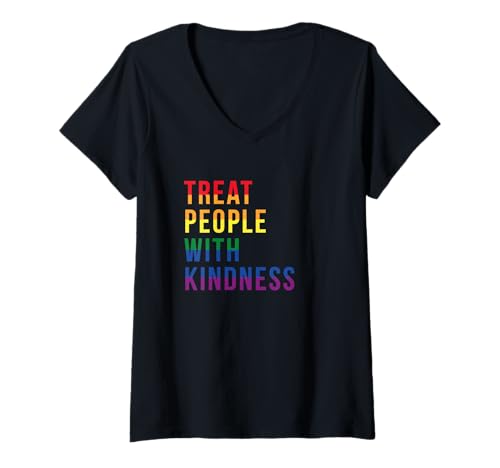 Damen Treat People with Kindness Gay Pride LGBTQ Freie Liebe T-Shirt mit V-Ausschnitt Damen Treat People with Kindness Gay Pride LGBTQ Freie Liebe T-Shirt mit V-Ausschnitt von LGBTQ Sprüche & Geschenke Gay Pride Parade