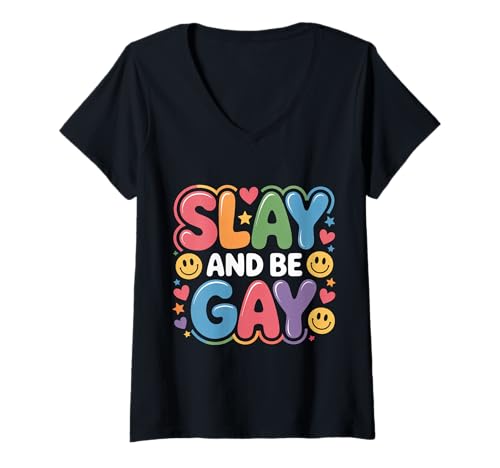Damen Slay and Be Gay LGBTQ Celebration Pride - T-Shirt mit V-Ausschnitt Damen Slay and Be Gay LGBTQ Celebration Pride - T-Shirt mit V-Ausschnitt von LGBTQ -Vertrauen und Stolz