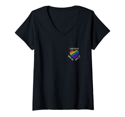 Damen Lieb Doch Wen Du Willst - LGBTQ Regenbogen Fahne CSD T-Shirt mit V-Ausschnitt Damen Lieb Doch Wen Du Willst - LGBTQ Regenbogen Fahne CSD T-Shirt mit V-Ausschnitt von LGBTQI Gay Pride Month Rainbow Flag Outfits