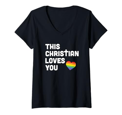 Damen Dieser Christ liebt Dich LGBTQIA Gay Pride Parade T-Shirt mit V-Ausschnitt Damen Dieser Christ liebt Dich LGBTQIA Gay Pride Parade T-Shirt mit V-Ausschnitt von LGBTQIA Rainbow This Christian Loves You