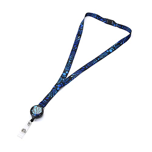 LGEGE Breakaway-Schlüsselband mit einziehbarer Ausweisrolle, Sicherheitsschnalle, Ausweis-Zugangskarte, Schlüsselhalter, künstlerisches Design (dunkelblaues Pflanzenmuster), KBG-N-017 von LGEGE