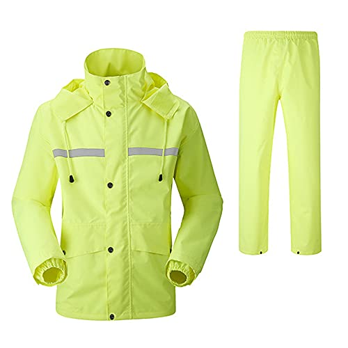 LGESR Motorradfahren Wasserdichter Regenanzug für Herren Damen, Langarm Regenbekleidung mit Kapuze, Fahrrad Regenmantel mit Reflexstreifen(Regenschutzjacke & Hosenanzug) ( Color : Gelb , Size : L ) von LGESR