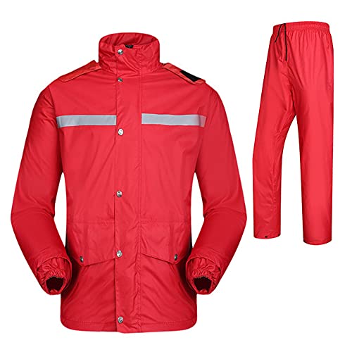 LGESR Motorradfahren Wasserdichter Regenanzug für Herren Damen, Langarm Regenbekleidung mit Kapuze, Fahrrad Regenmantel mit Reflexstreifen(Regenschutzjacke & Hosenanzug) ( Color : Rot , Size : 4XL ) von LGESR