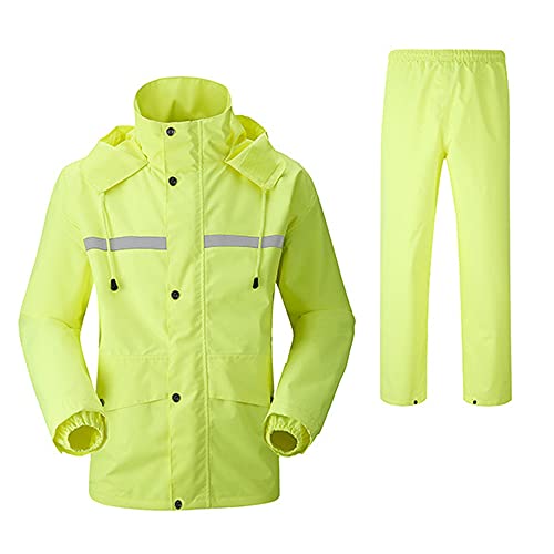 LGESR Motorradfahren Wasserdichter Regenanzug für Herren Damen, Langarm Regenbekleidung mit Kapuze, Fahrrad Regenmantel mit Reflexstreifen(Regenschutzjacke & Hosenanzug) (Color : Gelb, Size : XL) von LGESR