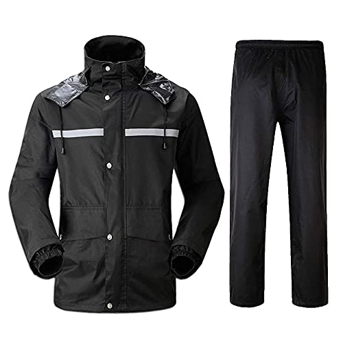 LGESR Motorradfahren Wasserdichter Regenanzug für Herren Damen, Langarm Regenbekleidung mit Kapuze, Fahrrad Regenmantel mit Reflexstreifen(Regenschutzjacke & Hosenanzug) (Color : Schwarz, Size : M) von LGESR