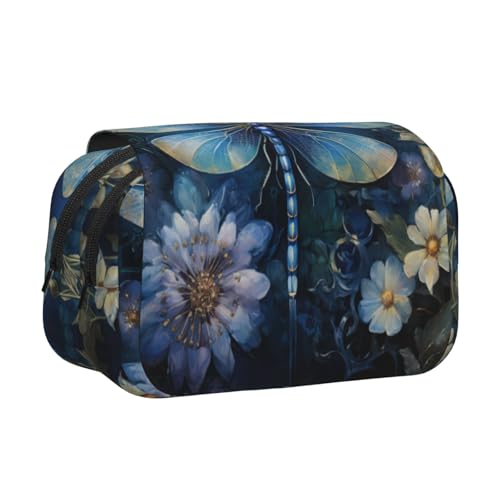 LGHDFYO Art Blue Libellen-Druck-Federmäppchen, Rollerball-Stifthalter, handgefertigter Display-Organizer, Reißverschlusstasche von LGHDFYO