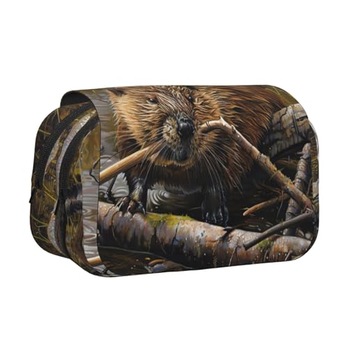 LGHDFYO Beaver Working Printing Stifteetui, Rollerball-Stifthalter, handgefertigter Display-Organizer, Reißverschlusstasche, Schwarz, One Size, Art-Deco von LGHDFYO