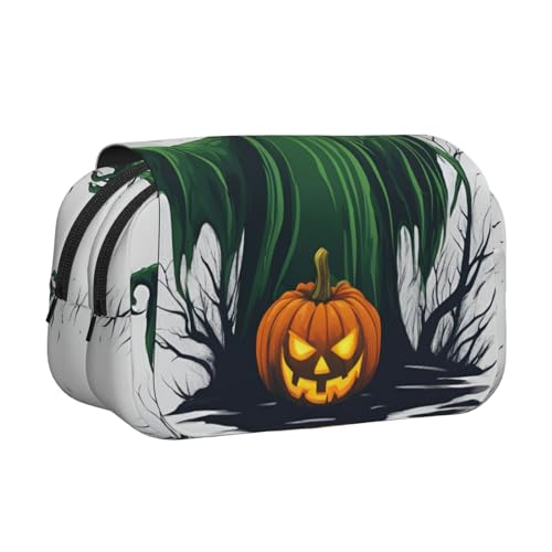 LGHDFYO Federmäppchen mit grünem Geister-Motiv, Halloween-Kürbis-Druck, handgefertigter Display-Organizer, Reißverschlusstasche, Schwarz, One Size, Art-Deco von LGHDFYO