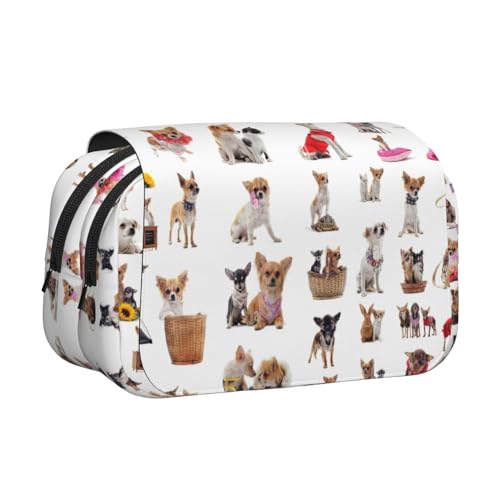 LGHDFYO Federmäppchen mit niedlichem Chihuahua-Mops-Muster, Tintenroller-Halter, handgefertigtes Display, Organizer, Reißverschlusstasche, Schwarz, One Size, Art-Deco von LGHDFYO
