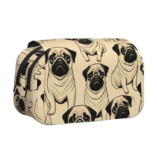 LGHDFYO Federmäppchen mit niedlichem Mops-Aufdruck, Tintenroller-Halter, handgefertigtes Display, Organizer, Reißverschlusstasche, Schwarz, One Size, Art-Deco von LGHDFYO