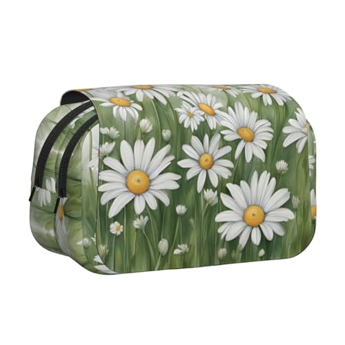 LGHDFYO Federmäppchen mit weißem Gänseblümchen-Druck, Tintenroller-Halter, handgefertigtes Display, Organizer, Reißverschlusstasche, Schwarz, One Size, Art-Deco von LGHDFYO