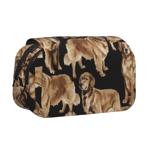 LGHDFYO Golden Retrievers Federmäppchen, Tintenrollerhalter, handgefertigtes Display, Organizer, Reißverschlusstasche von LGHDFYO