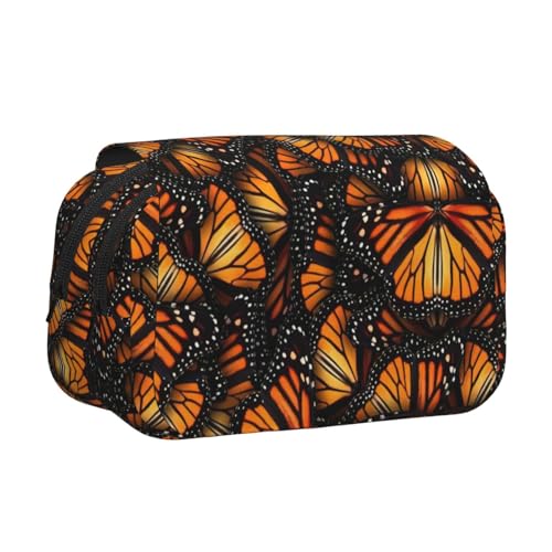 LGHDFYO Heaps Of Orange Federmäppchen mit Monarch-Schmetterling-Druck, Tintenroller-Halter, handgefertigtes Display, Organizer, Reißverschlusstasche, Schwarz, One Size, Art-Deco von LGHDFYO