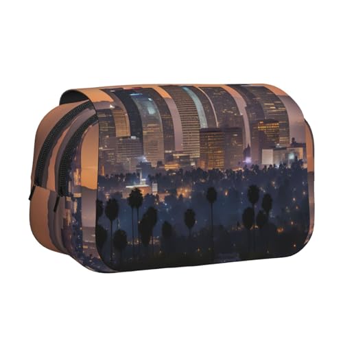 LGHDFYO Los Angeles Skyline Druck-Federmäppchen, Tintenrollerhalter, handgefertigter Display-Organizer, Reißverschlusstasche, Schwarz, One Size, Art-Deco von LGHDFYO