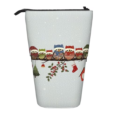 LGHDFYO Niedliche Weihnachts-Eulen auf Ast, Teleskop-Federmäppchen für Damen und Herren, niedlich, stehend, mit Reißverschluss, für Büro, Schwarz, One Size, Modisch von LGHDFYO