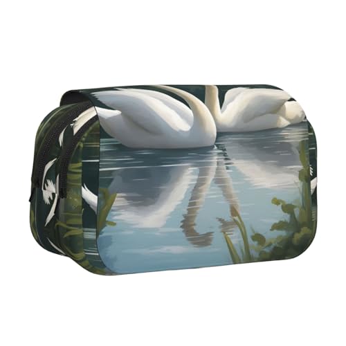 LGHDFYO Schönes Federmäppchen mit weißen Schwänen auf dem See, Tintenrollerhalter, handgefertigtes Display, Organizer, Reißverschlusstasche von LGHDFYO