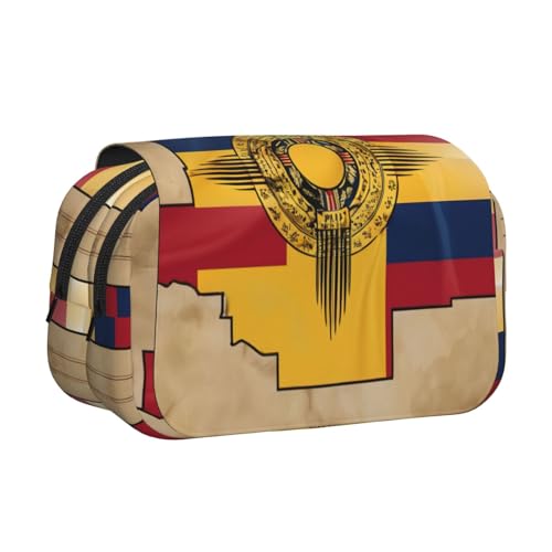 LGHDFYO Stifteetui mit Aufdruck der Flagge New Mexiko, Map01, handgefertigter Display-Organizer, Reißverschlusstasche, Schwarz, One Size, Art-Deco von LGHDFYO