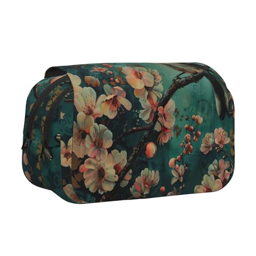 LGHDFYO Stifteetui mit Blumen- und Vogelkunstdruck, Tintenrollerhalter, handgefertigtes Display, Organizer, Reißverschlusstasche von LGHDFYO