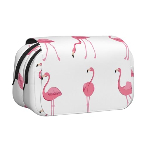 LGHDFYO Stifteetui mit Flamingos auf weißem Druck, Tintenrollerhalter, handgefertigtes Display, Organizer, Reißverschlusstasche von LGHDFYO
