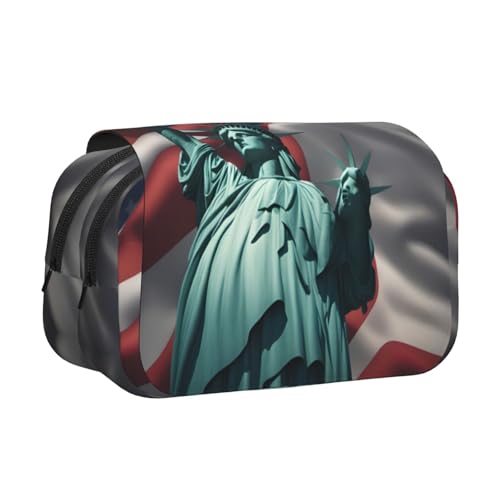 LGHDFYO Stifteetui mit Freiheitsstatue-Flagge, Tintenroller-Halter, handgefertigter Display-Organizer, Reißverschlusstasche, Schwarz, One Size, Art-Deco von LGHDFYO