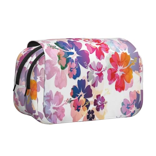 LGHDFYO Stifteetui mit Hawaii-Blumendruck, Tintenrollerhalter, handgefertigtes Display, Organizer, Reißverschlusstasche von LGHDFYO