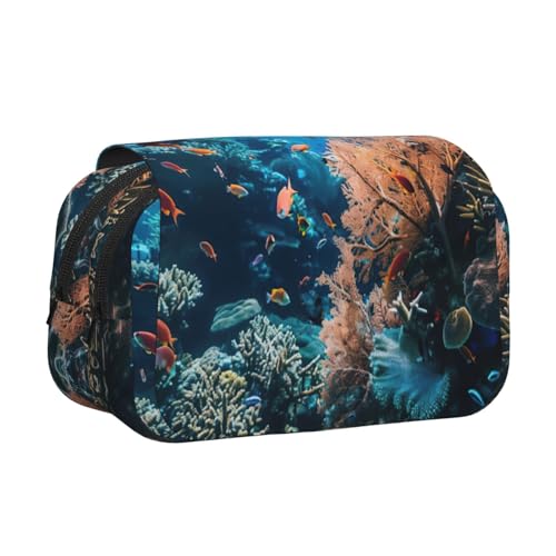 LGHDFYO Stifteetui mit Korallenriff-Aufdruck, Tintenrollerhalter, handgefertigtes Display, Organizer, Reißverschlusstasche von LGHDFYO