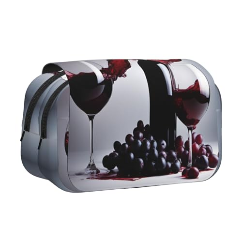 LGHDFYO Stifteetui mit Rotwein-Aufdruck, Tintenrollerhalter, handgefertigtes Display, Organizer, Reißverschlusstasche von LGHDFYO