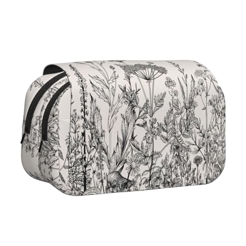 LGHDFYO Stifteetui mit botanischer Gravur, Motiv: Blumenkräuter, Tintenrollerhalter, handgefertigtes Display, Organizer, Reißverschlusstasche von LGHDFYO