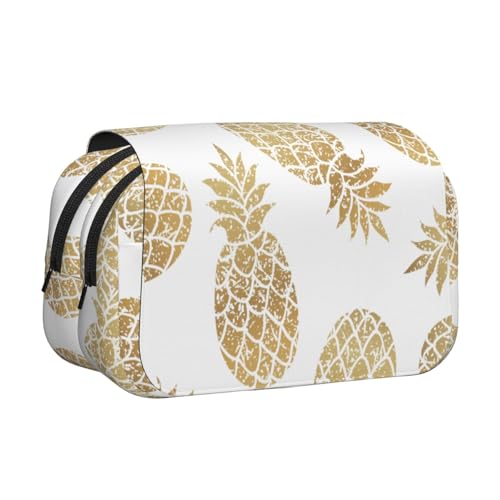 LGHDFYO Stifteetui mit goldenem Ananas-Hintergrund, Tintenroller-Halter, handgefertigter Display-Organizer, Reißverschlusstasche von LGHDFYO