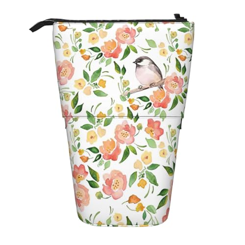 LGHDFYO Teleskop-Stiftetui für Damen und Herren, Motiv: Blume und Vogel, niedlich, stehend, mit Reißverschluss, für Büro, Schwarz, One Size, Modisch LGHDFYO Teleskop-Stiftetui für Damen und Herren, Motiv: Blume und Vogel, niedlich, stehend, mit Reißverschluss, für Büro, Schwarz, One Size, Modisch von LGHDFYO
