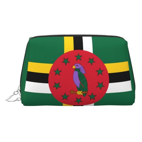 Goldfarbene Make-up-Tasche aus Leder – Flagge der Commonwealth of Dominica Print Reise-Kosmetiktasche für Damen, kleiner Organizer mit Griff, Reißverschlusstasche, silber, Einheitsgröße von LGHHGY