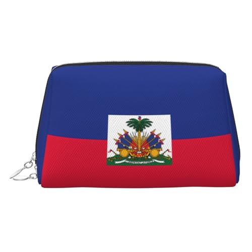 Goldfarbene Make-up-Tasche aus Leder – Haitianische Flagge, Reise-Kosmetiktasche für Damen, kleiner Organizer mit Griff, Reißverschlusstasche, silber, Einheitsgröße Goldfarbene Make-up-Tasche aus Leder – Haitianische Flagge, Reise-Kosmetiktasche für Damen, kleiner Organizer mit Griff, Reißverschlusstasche, silber, Einheitsgröße von LGHHGY