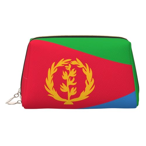 Goldfarbene Make-up-Tasche aus Leder – Reise-Kosmetiktasche mit eritreischer Flagge, kleiner Organizer mit Griff, Reißverschlusstasche, gold, Einheitsgröße von LGHHGY