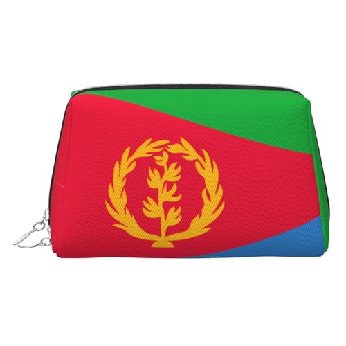 Goldfarbene Make-up-Tasche aus Leder – Reise-Kosmetiktasche mit eritreischer Flagge, kleiner Organizer mit Griff, Reißverschlusstasche, silber, Einheitsgröße von LGHHGY