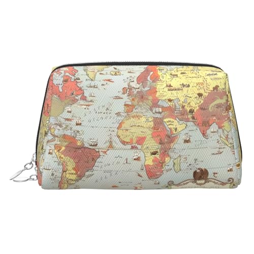 Goldfarbene Make-up-Tasche aus Leder – Weltkarten-Druck, Reise-Kosmetiktasche für Damen, kleiner Organizer mit Griff, Reißverschlusstasche, silber, Einheitsgröße Goldfarbene Make-up-Tasche aus Leder – Weltkarten-Druck, Reise-Kosmetiktasche für Damen, kleiner Organizer mit Griff, Reißverschlusstasche, silber, Einheitsgröße von LGHHGY