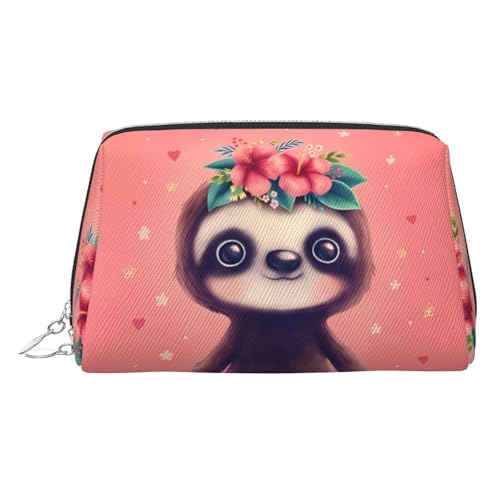 Goldfarbene Make-up-Tasche aus Leder – niedlicher Faultier-Druck, Reise-Kosmetiktasche für Damen, kleiner Organizer mit Griff, Reißverschlusstasche, silber, Einheitsgröße Goldfarbene Make-up-Tasche aus Leder – niedlicher Faultier-Druck, Reise-Kosmetiktasche für Damen, kleiner Organizer mit Griff, Reißverschlusstasche, silber, Einheitsgröße von LGHHGY
