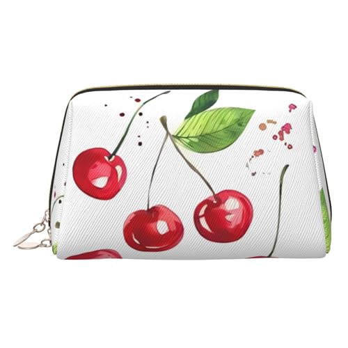 Goldfarbene Make-up-Tasche aus Leder – niedlicher kleiner Kirsch-Druck, Reise-Kosmetiktasche für Damen, kleiner Organizer mit Griff, Reißverschlusstasche, gold, Einheitsgröße Goldfarbene Make-up-Tasche aus Leder – niedlicher kleiner Kirsch-Druck, Reise-Kosmetiktasche für Damen, kleiner Organizer mit Griff, Reißverschlusstasche, gold, Einheitsgröße von LGHHGY