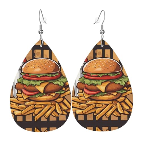 Hängende Ohrringe für Frauen – Modischer Cartoon-übergroßer Burger-Druck, Leder-Tropfen-Schmuck, leichtes Statement-Accessoire, Einheitsgröße, Leder Hängende Ohrringe für Frauen – Modischer Cartoon-übergroßer Burger-Druck, Leder-Tropfen-Schmuck, leichtes Statement-Accessoire, Einheitsgröße, Leder von LGHHGY
