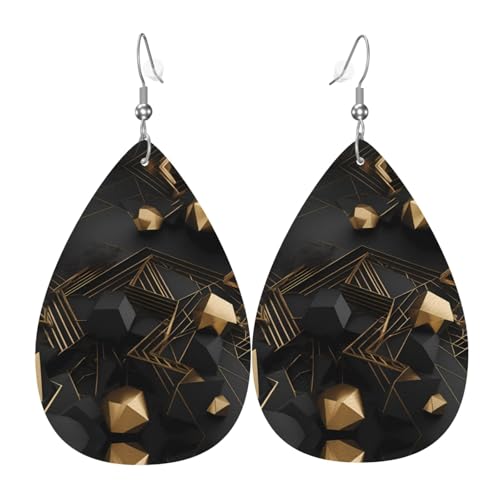 Hängende Ohrringe für Frauen – modischer schwarz-goldener Karomuster, Leder-Tropfen-Schmuck, leichtes Statement-Accessoire, Einheitsgröße, Leder Hängende Ohrringe für Frauen – modischer schwarz-goldener Karomuster, Leder-Tropfen-Schmuck, leichtes Statement-Accessoire, Einheitsgröße, Leder von LGHHGY