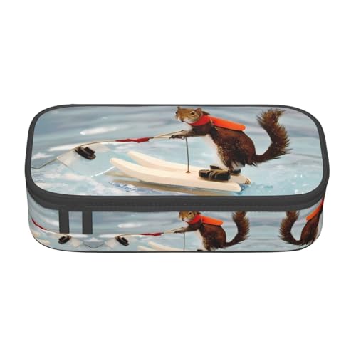 LGHHGY Federmäppchen mit US-Flagge – Mehrzweck-Stift-Organizer, tragbare Schreibwarentasche für Schule, Büro und Reisen, Wasserski Fuchs Eichhörnchen, Einheitsgröße, Schulranzen von LGHHGY