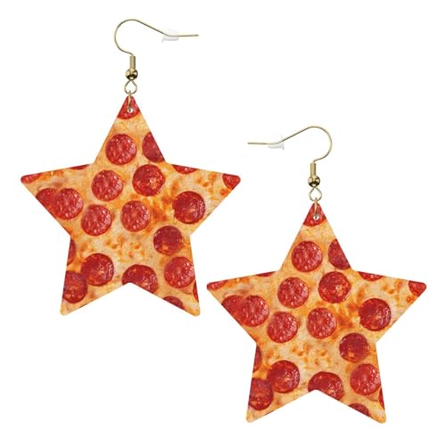 Weiße trendige Leder-Stern-Ohrringe für Frauen – 3D-Pizza-Pfeperoni-Druck, baumelnder Schmuck, leichtes Mode-Accessoire, Einheitsgröße, Leder Weiße trendige Leder-Stern-Ohrringe für Frauen – 3D-Pizza-Pfeperoni-Druck, baumelnder Schmuck, leichtes Mode-Accessoire, Einheitsgröße, Leder von LGHHGY